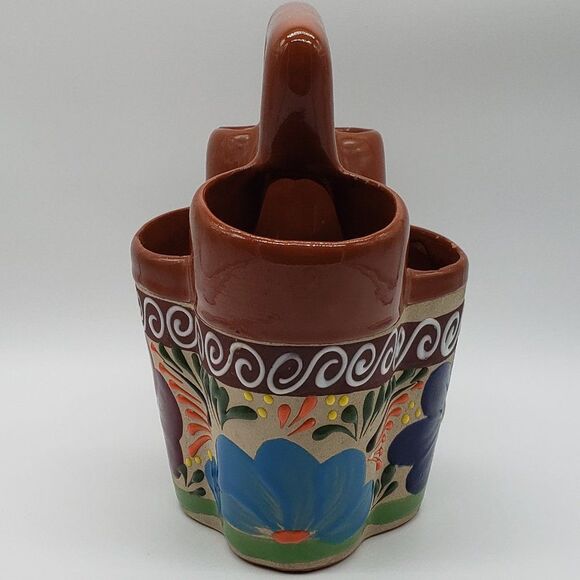 Mexican Talavera Hand Painted  Colourful Floral Art Pottery Utensil Holder - Picture 12 of 13
